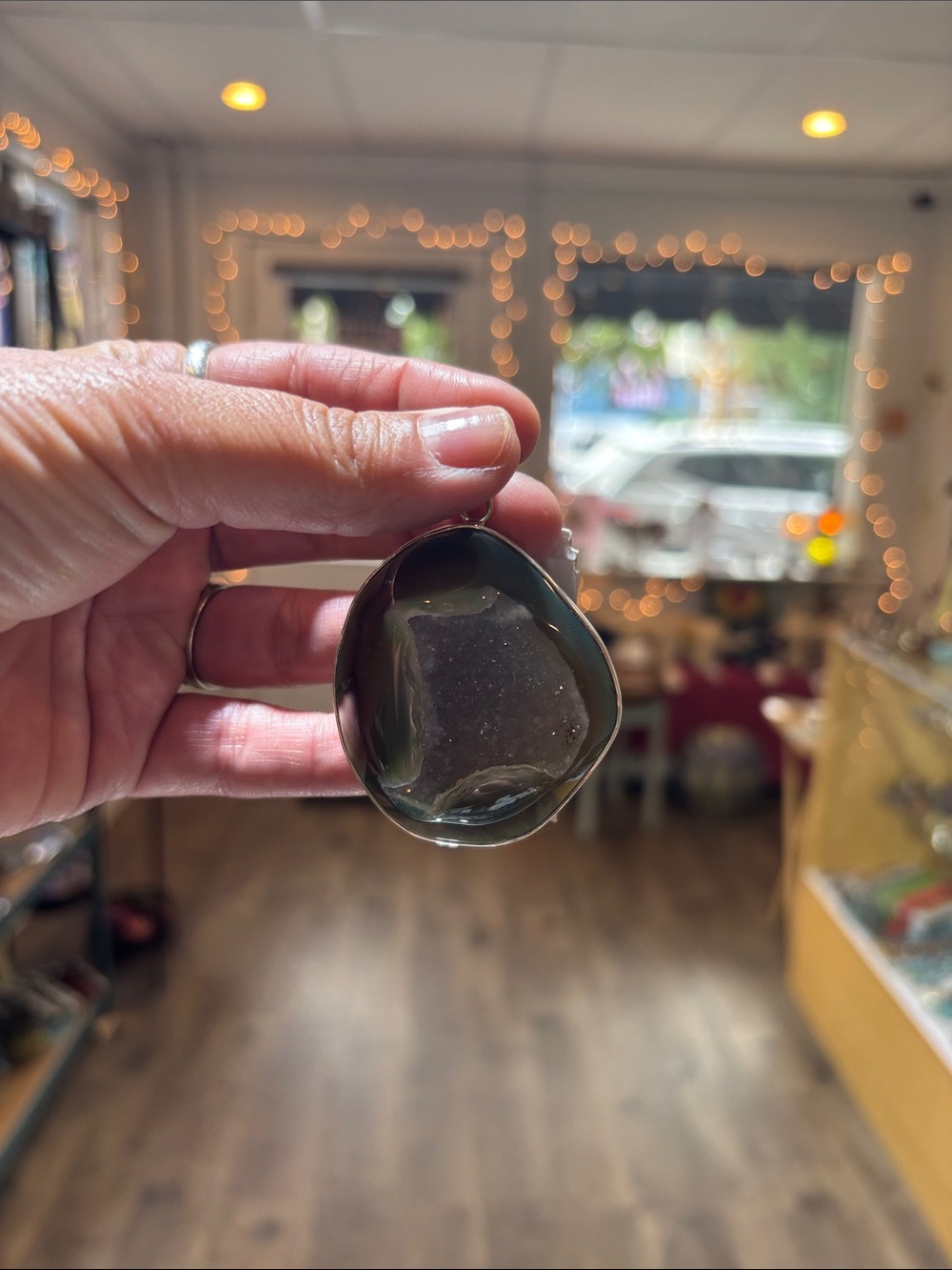 Charles Albert Olive Green Drusy Pendant